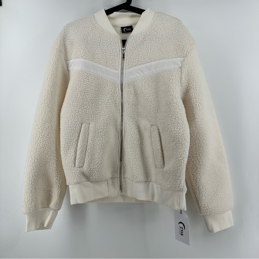 Zyia Active White Flying V Fleece Jacket